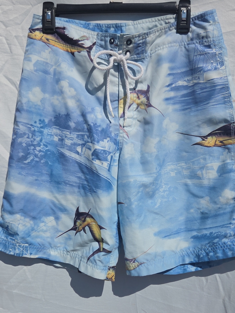 Nautica Light Blue Mesh-Lined Swim Shorts with Navy Logo Tab 30w